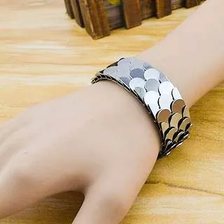 Yellow Chimes Latest Collection Fish Scale Design Silver Plated Cuff Bracelet for Women and Girls