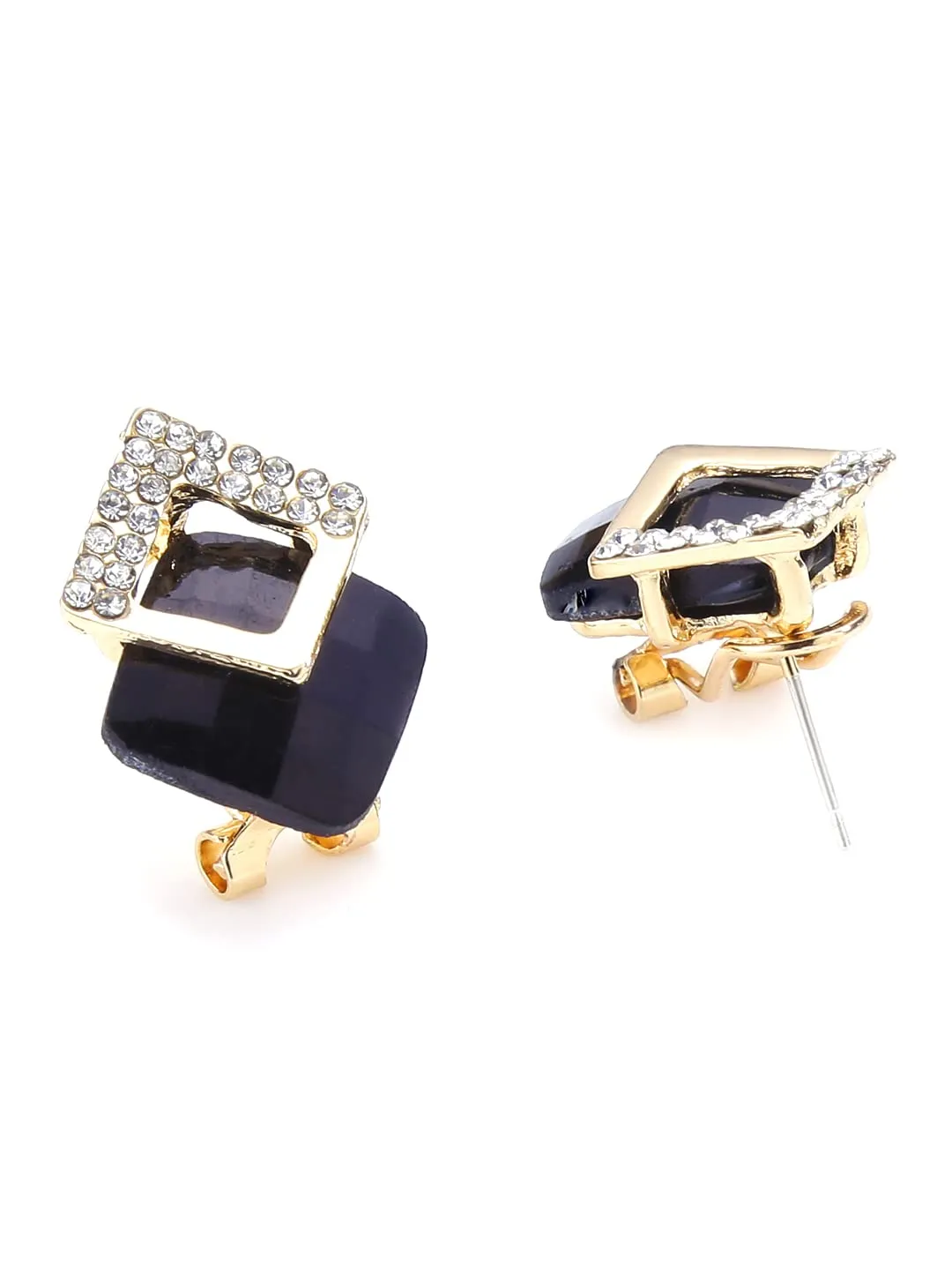 Yellow Chimes Stud Earrings for Women Black Crystal Earrings Elegant Gold Plated Crystal Square Stud Earrings for Women and Girls.