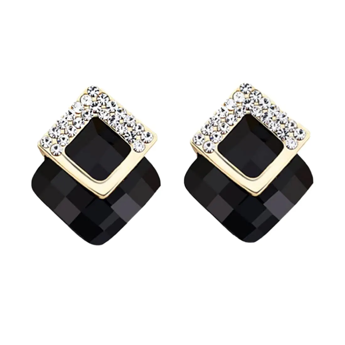 Yellow Chimes Stud Earrings for Women Black Crystal Earrings Elegant Gold Plated Crystal Square Stud Earrings for Women and Girls.